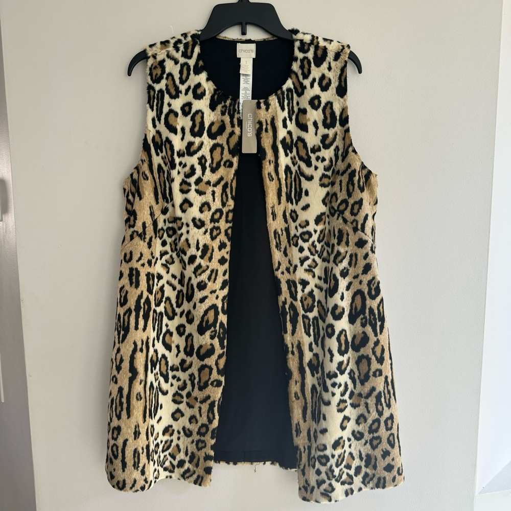 New! Chico’s Women’s Cheetah Print Animal Faux Fur Vest NWT